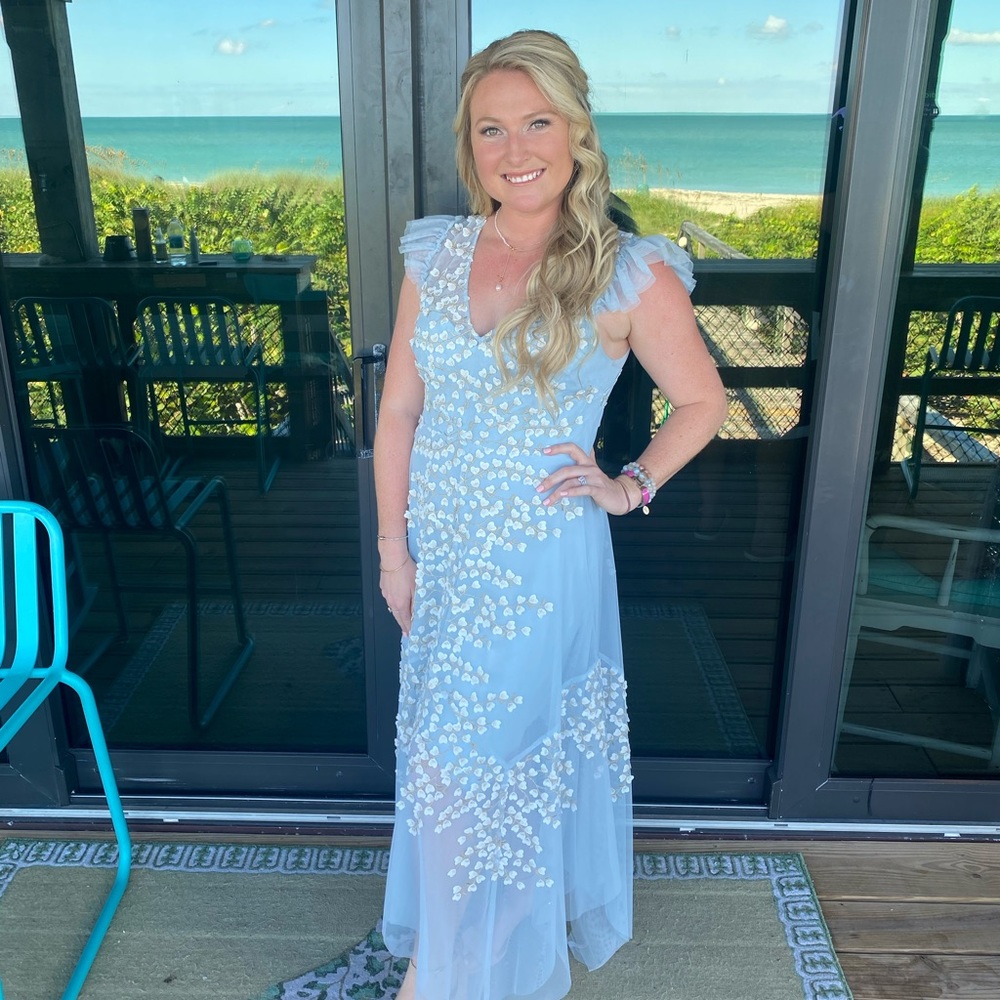 BCBGMaxAzria Embroidered Tulle Ruffle Dress